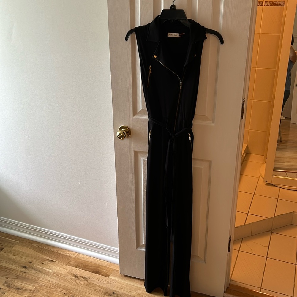 Calvin Klein Black Jumpsuit with gold buttons and zippers